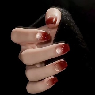 [30 pieces] autumn and winter advanced White short red gradient cat eye nail stickers wear nail New Year nail wholesale