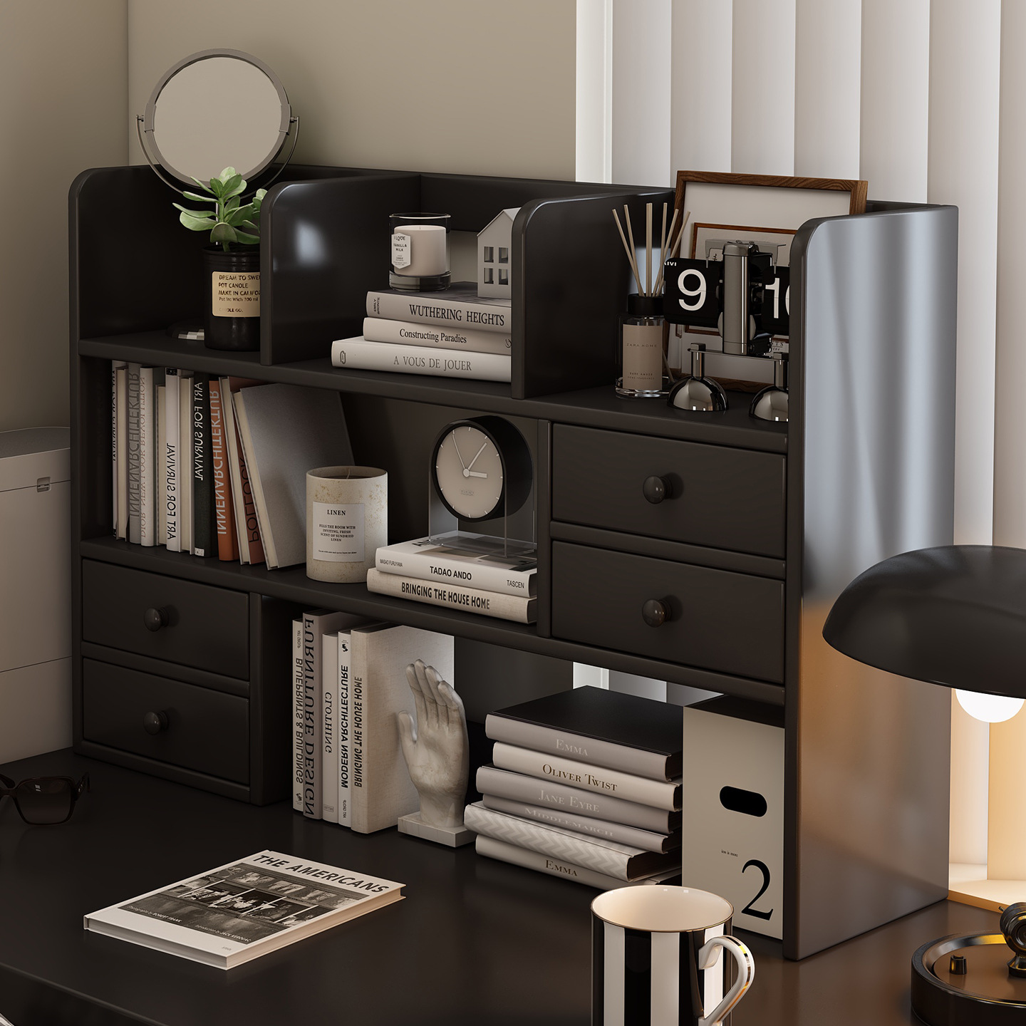 Solid Wood Desktop Bookshelf Storage Rack Home Bedroom Desk Storage Cabinet Office Desk Small Multi-Layer