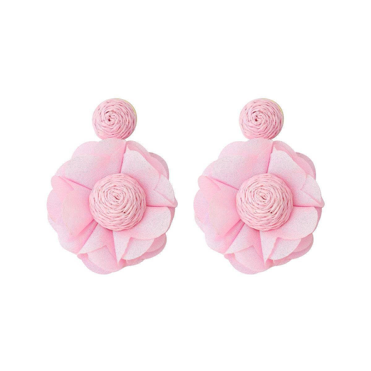 1 Paire Pastorale Vêtement De Rue Fleur Chiffon Raphia Boucles D'oreilles display picture 5