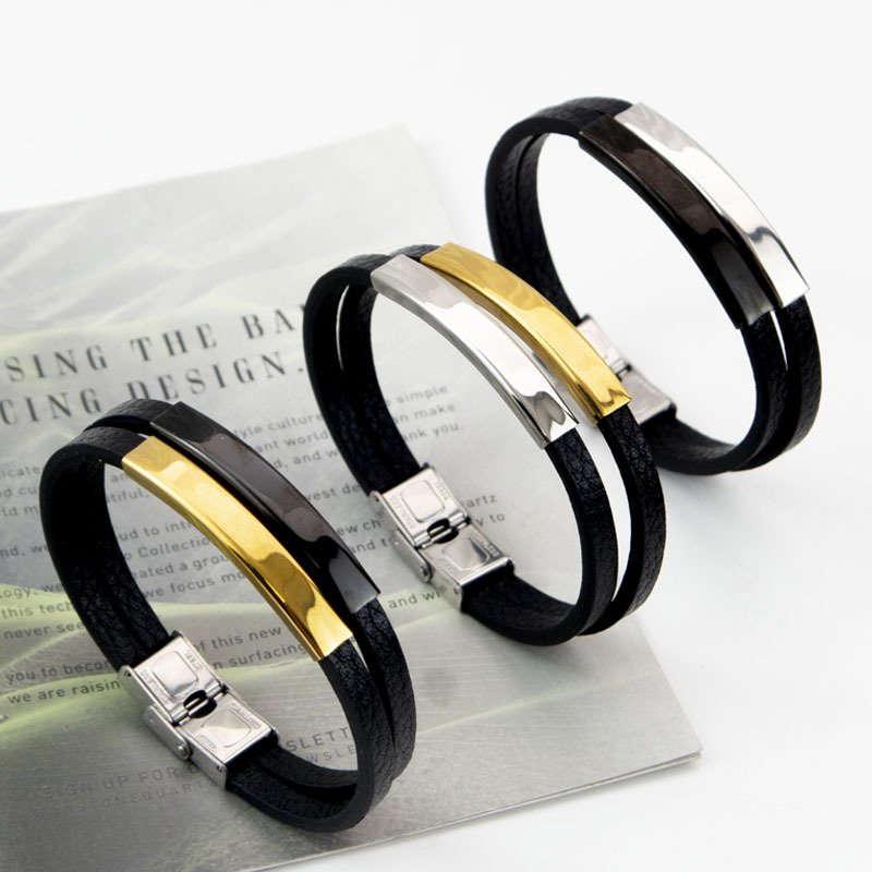 Cross-Border Popular High-End Retro Leather Bracelet Graduation Season Small Gift DIY Engraved Stainless Steel Bracelet Wholesale