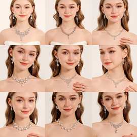 跨境婚礼饰品水钻珍珠耳环项链套装女新娘首饰两件套婚纱礼服配饰