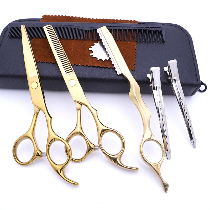 Tijeras de peluquería de acero inoxidable de 6 pulgadas, juego de cuchillos para cortar el cabello de colores, tijeras de adelgazamiento, tijeras profesionales para peluquería