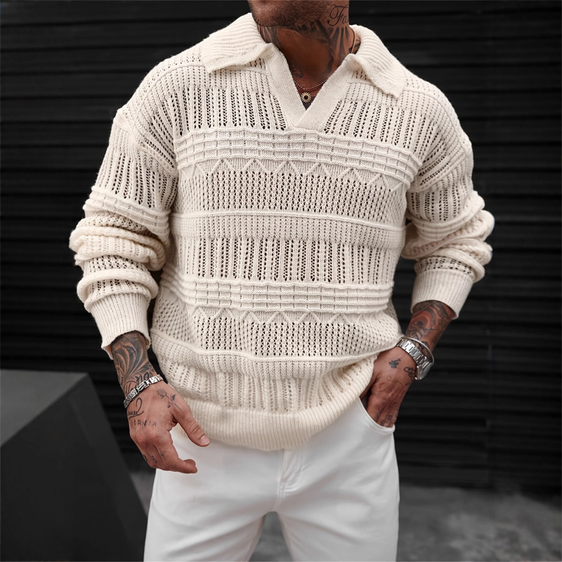 Cool Street Style Lapel Hollow-Out Knitwear Men's Fashion Items Wholesale Cross-Border Amazon Aliexpress Cool Street Style Lapel Hollow-Out Knitwear Men's Fashion Items Wholesale Cross-Border Amazon Aliexpress