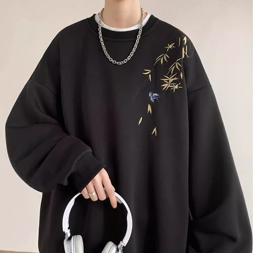 Modern Chinese-style national style print round neck sweatshirt for men - new spring collection loose sleeveless long-sleeve T-shirt for spring and autumn without a hat