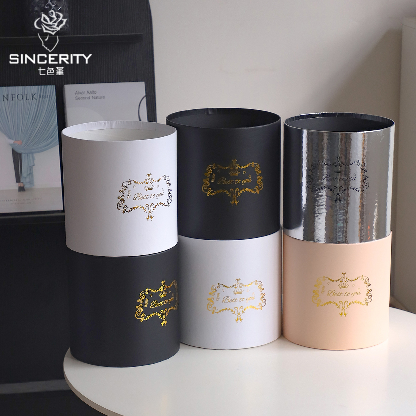 Siete colores cordier cubierto dos buquetes de flores abrazar barril de flores caja de embalaje de flores caja vacía materiales de diseño floral