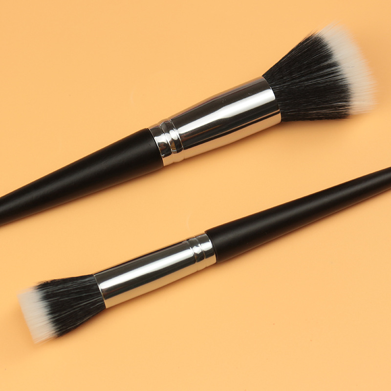 Cepillo de maquillaje de una sola pieza imitación animal pelo suave gran tamaño pequeño cabeza plana de doble capa mango de madera herramienta de maquillaje rubor cepillo punteado