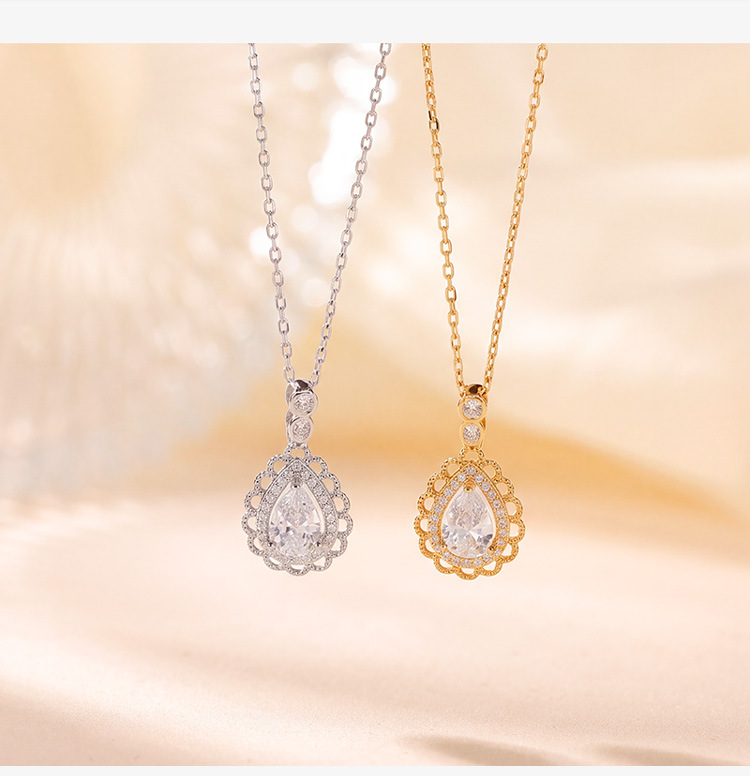 Dây chuyền bạc S925 mạ vàng mặt dây hình giọt nước phong cách sang trọng — Bộ dây chuyền bạc chi tiết 3