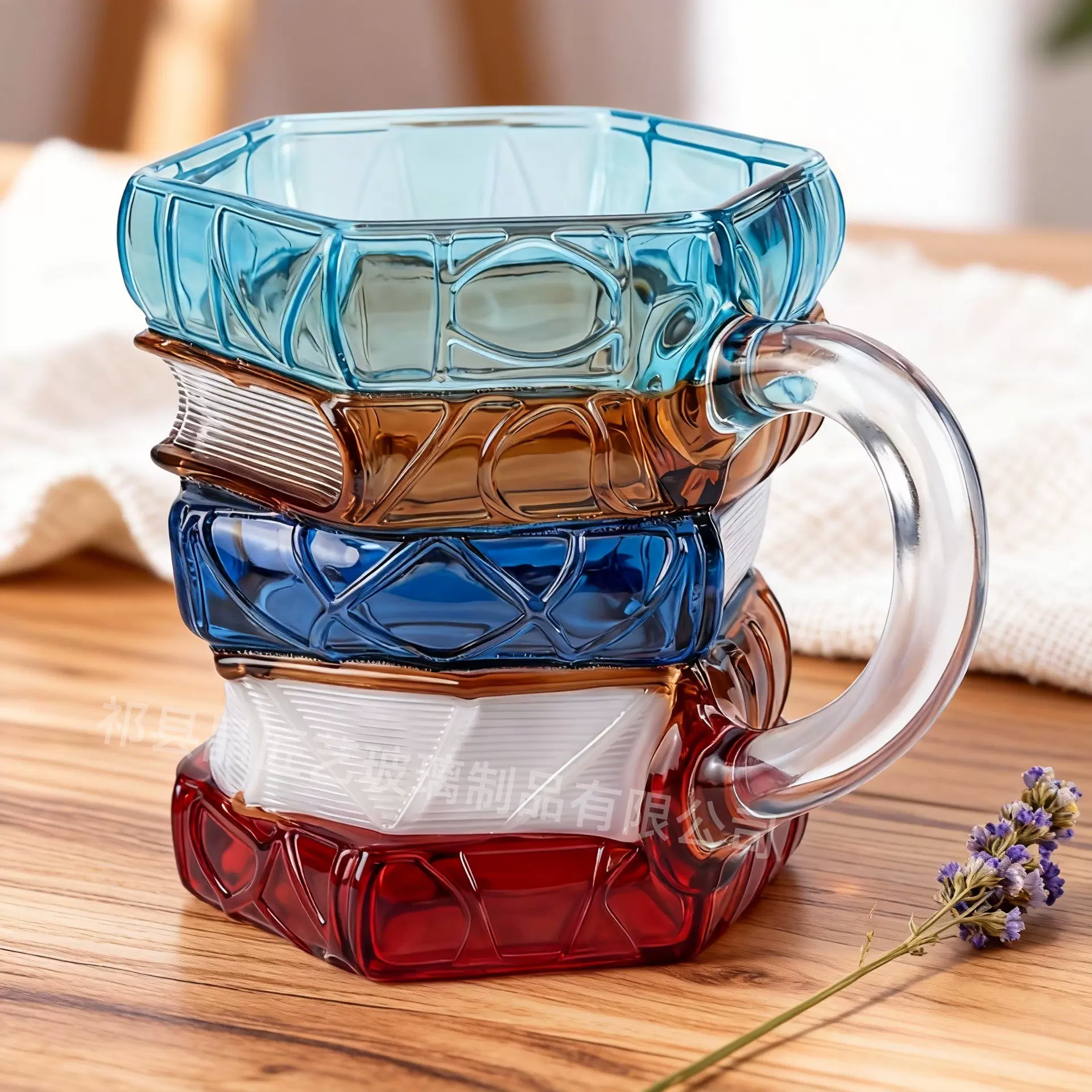 跨境玻璃杯PaintedBookMug人工彩绘书本马克杯家用高颜值咖啡杯