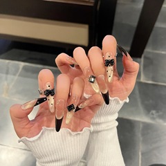 法式猫眼ins风纯手工穿戴甲批发显白高级感蝴蝶结美甲甲片假指甲