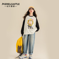 2024 Spring T-shirt for Girls, 2024 New Children's Spring and Autumn Shoulder-strap Base Shirt for Girls, Printed T-shirt Top