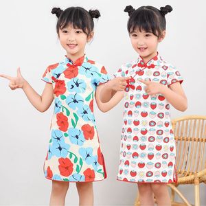 Girls baby cheongsam princess dressChildren Qipao Dresses short sleeve dress baby child Chinese wind hanfu tide