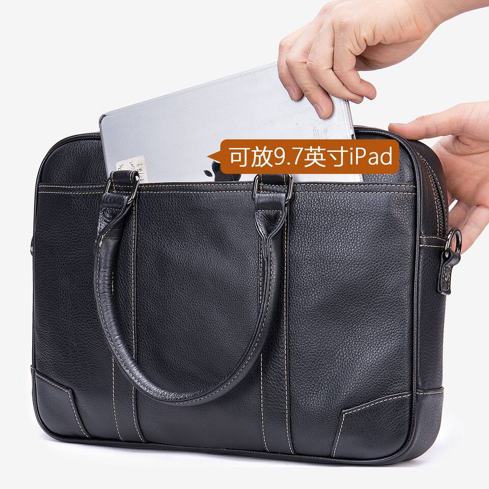 Túi công sở da bò thật dành cho nam, cặp tài liệu đựng laptop 14 inch, túi xách tay kiêm đeo chéo — 9879-2 dây kéo đơn nhỏ màu be đen (38*27*7cm), Dây kéo Đôi Lớn 9879 dây màu đen trắng (41*31*10cm), Dây kéo đôi nhỏ 9879 dây màu đen trắng (38*29*9cm)