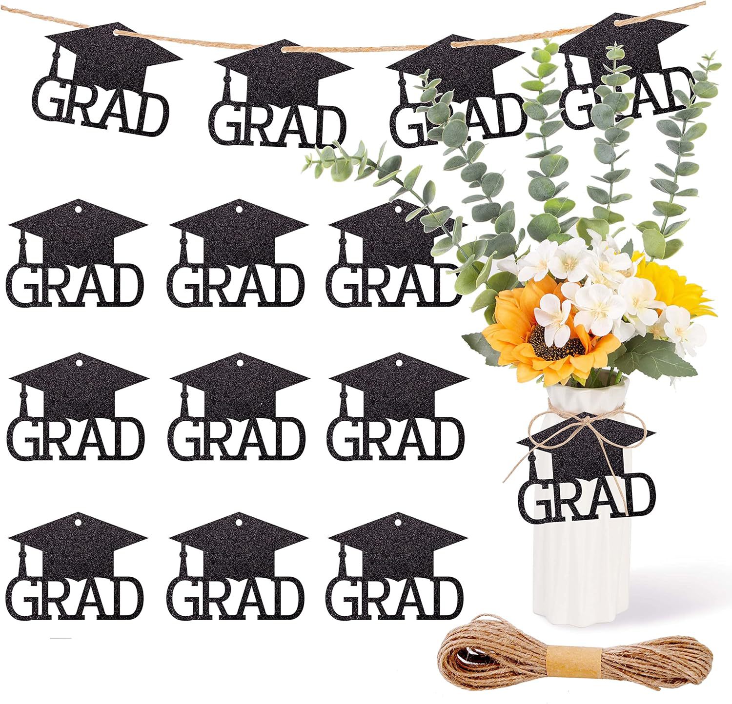 24 piezas de brillo negro cinta de doble cara 2024 decoraciones temporada de graduación suministros de fiesta corte de papel pull bandera transfronteriza Venta caliente