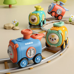 Cross-border whistle blowing face-changing inertia car sliding toy animal small train factory direct sale one-piece drop shipping
