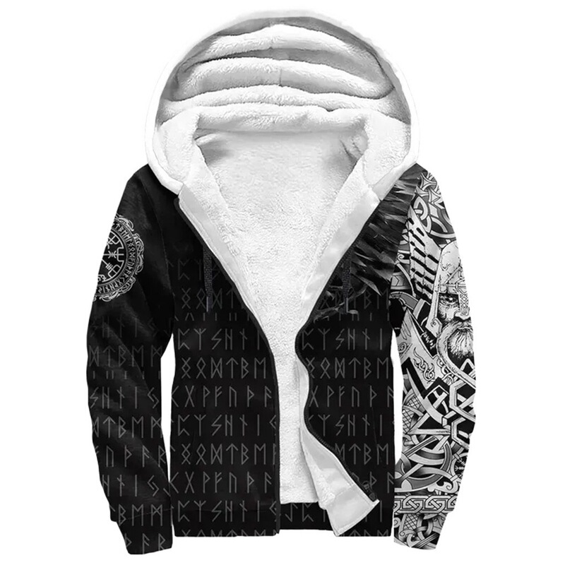 Cross-border foreign trade Viking series winter zipper fleece-lined thick hooded sweater DIY zipper hoodie 3D digital printing Cross-border foreign trade Viking series winter zipper fleece-lined thick hooded sweater DIY zipper hoodie 3D digital printing
