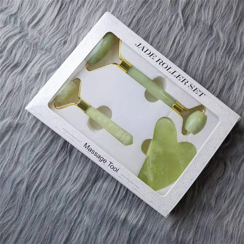 Contenedor de belleza de jade natural, rodillo de jade de doble cabezal, conjunto completo facial, contenedor de belleza de masaje, comercio exterior, jade al por mayor