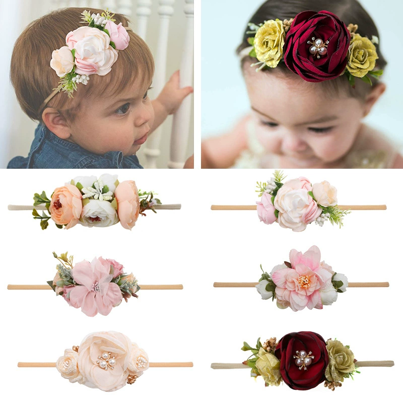 Прямая поставка с фабрики новая свежая пасторальная повязка на голову, супер эластичная нейлоновая Цветочная Детская повязка для волос трансграничная горячая распродажа