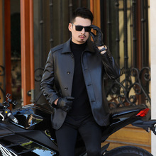 海宁真皮皮衣男中年爸爸装翻领绵羊皮秋冬外套加棉大码皮夹克批发