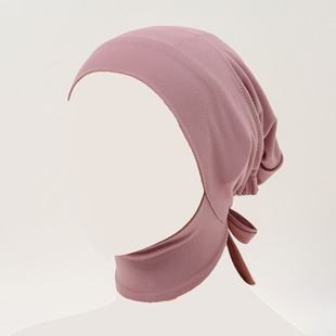 AliExpress new multi-color elastic lace-up milk Silk Scarf neck cap adjustable back Hiding hair base cap headscarf