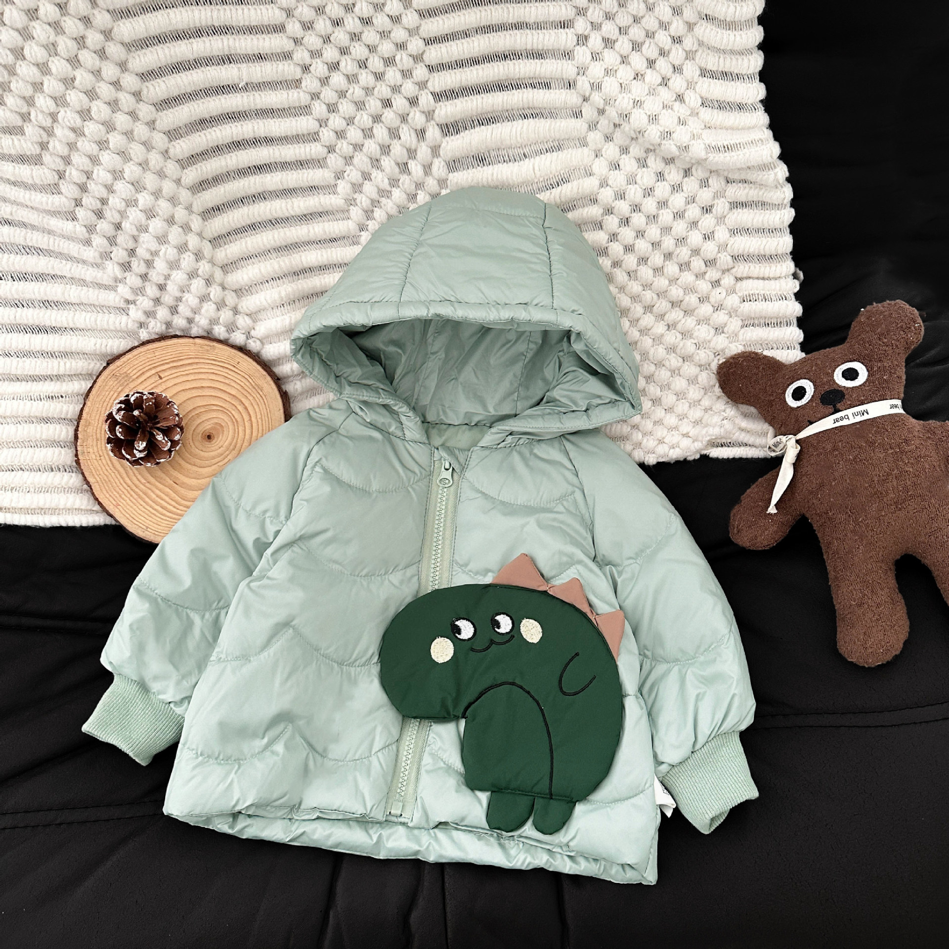 Bebé lindo chaqueta de plumón invierno bebé super lindos dinosaurios de dibujos animados chaqueta caliente niños ropa con capuchón blanco