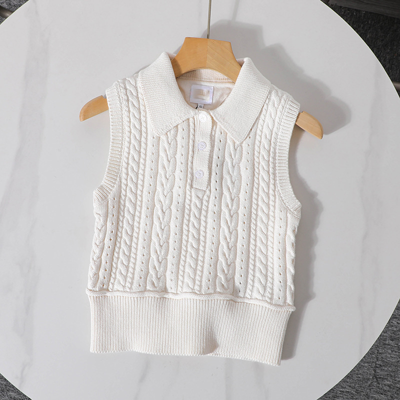 American Women's New Summer Style Polo Collar Sleeveless Vest Knit Top with Small Logo on the Chest 2565
