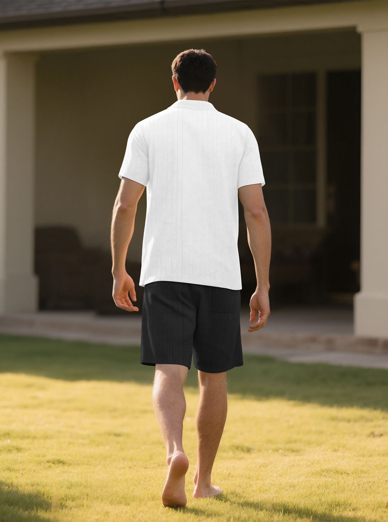 Herren Set Aus Einfarbigem Freizeithemd Und Shorts Für Den Sommer_voghion.com