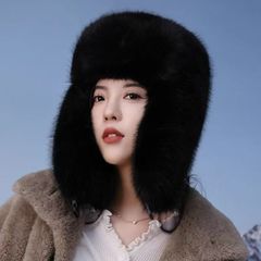 新款雷锋帽冬季帽子毛绒保暖防风仿狐狸毛民族风可爱护耳帽子平顶