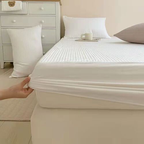 ins Foreign Trade 100% Cotton Straight Stripe Solid Color Quilted Bedding Set Three-Piece Set Cotton Filling Thickened Single Mattress Protector 