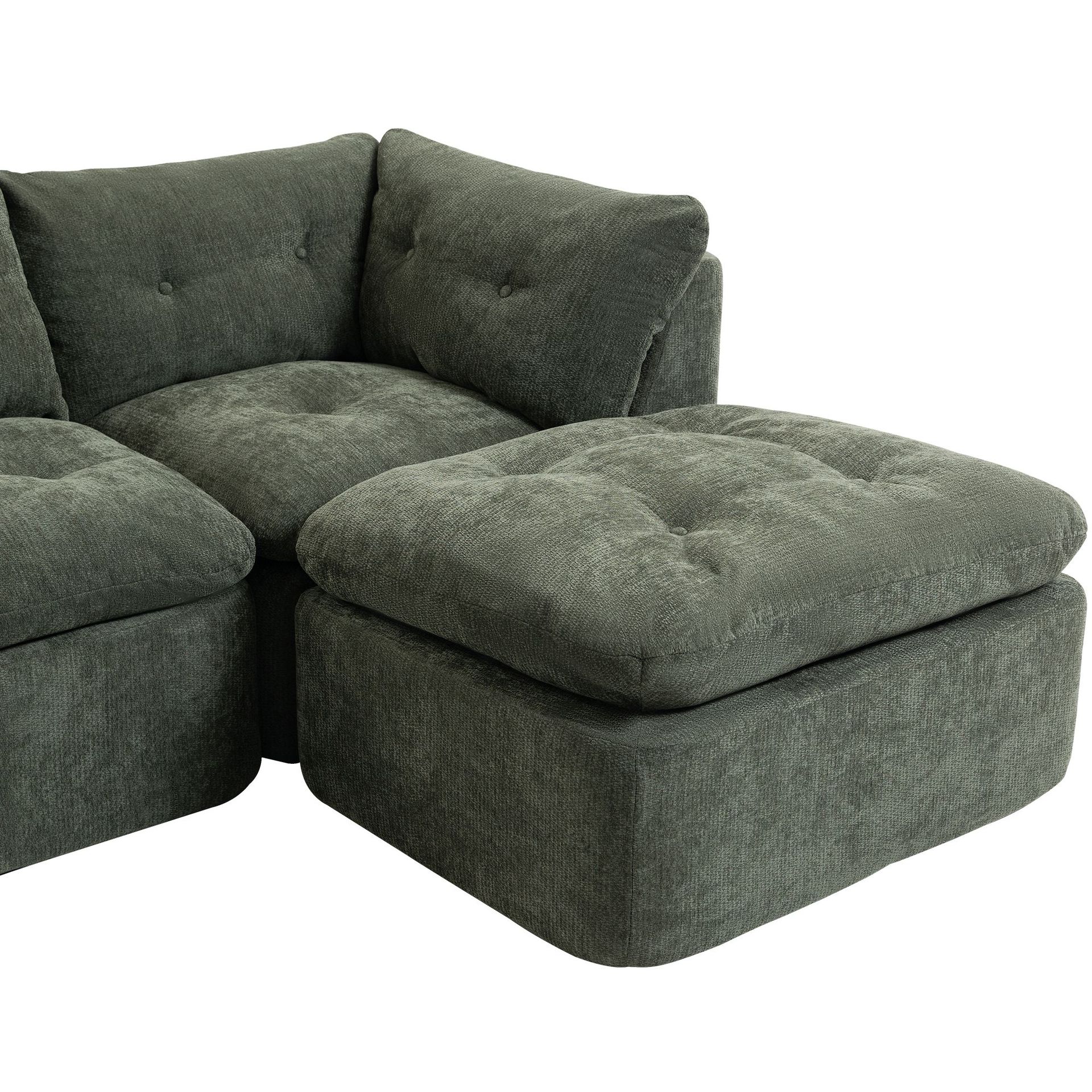 Marshmallow italiano respaldo alto ajustable nubes profundas Chenille nubes anchas sofá de tela verde