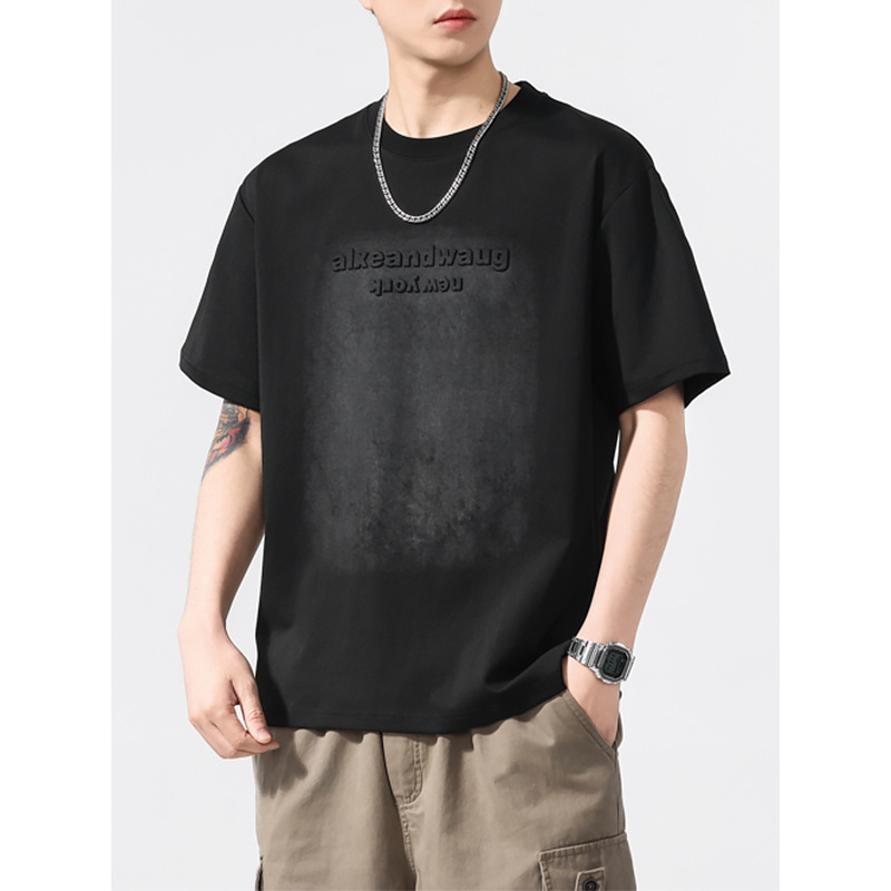 Mingge | 2025 Summer Ice-Feel Stereo Letter Stamped Short-Sleeved T-Shirt Men's Trendyy Versatile Loose Casual Top