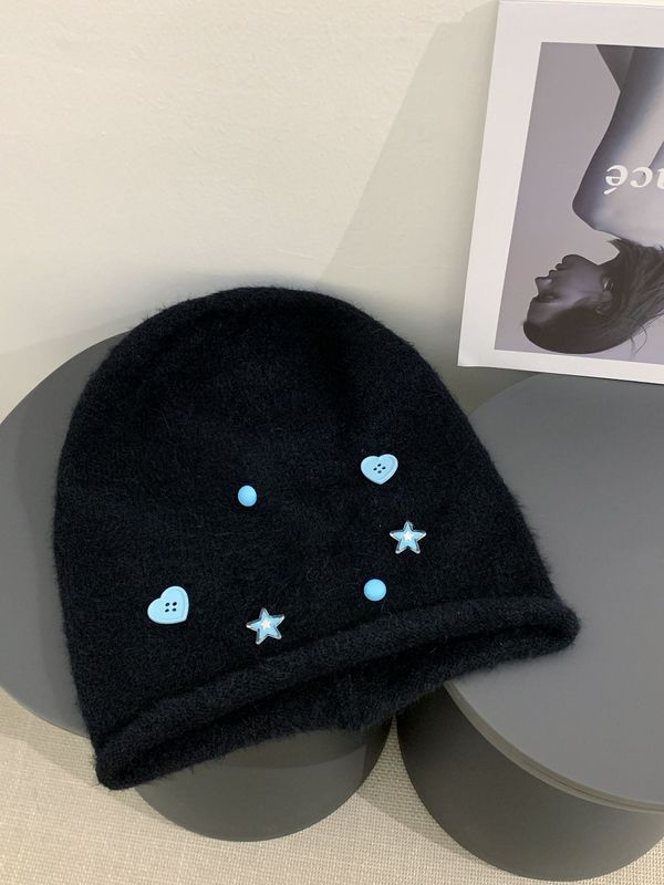 日系甜美爱心纽扣星星堆堆帽女秋冬保暖大头围显脸小宽松堆堆帽子|undefined