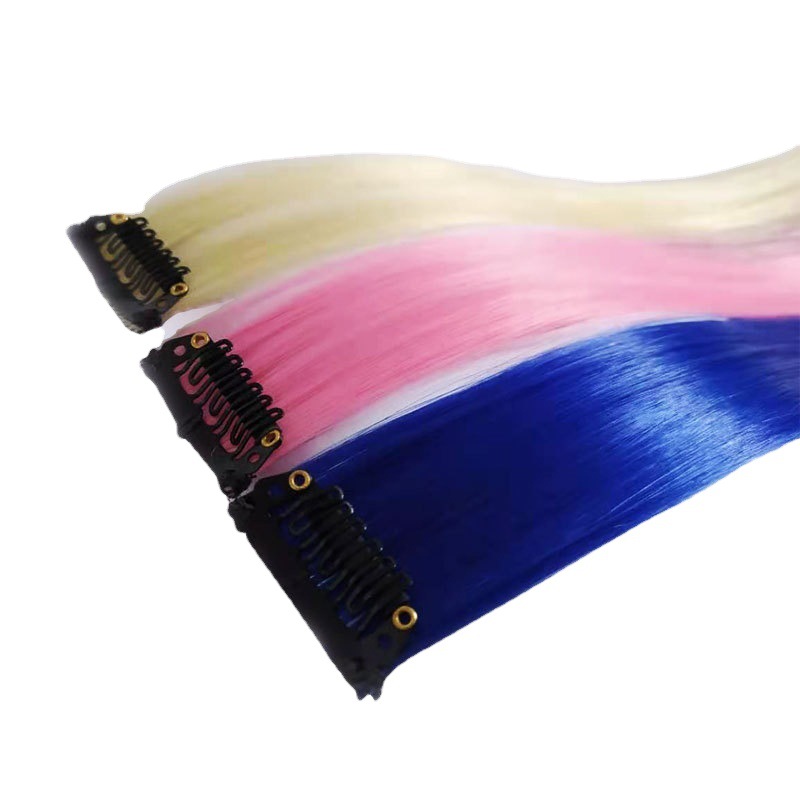 Colored Wig Piece Long Straight Hair Piece Hanging Ear Dyed One Piece Wig Hair Extension Highlighted Wig High Temperature Silk Curly Hair Factory