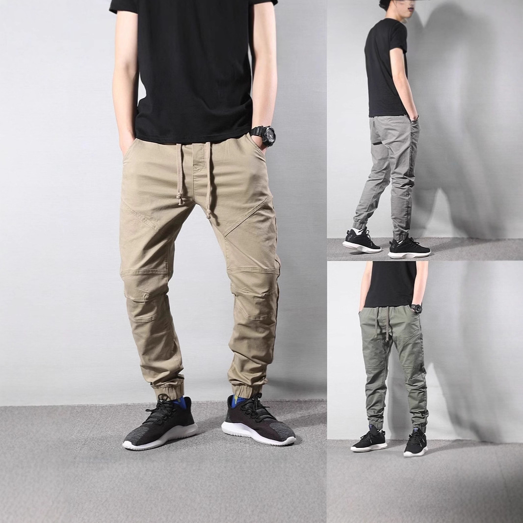 春秋款青年工装裤男潮牌修身小脚休闲裤男士韩版潮流束脚裤长裤子