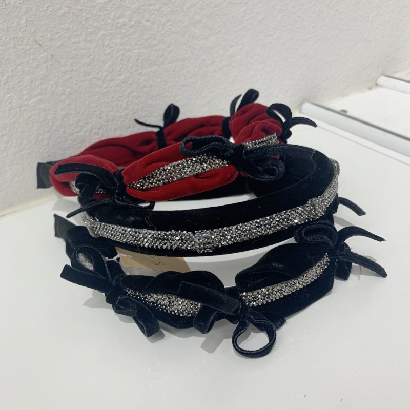 Black temperament small fragrance style rhinestone chain autumn and winter new product bow hoop sweet hair accessory_voghion.com