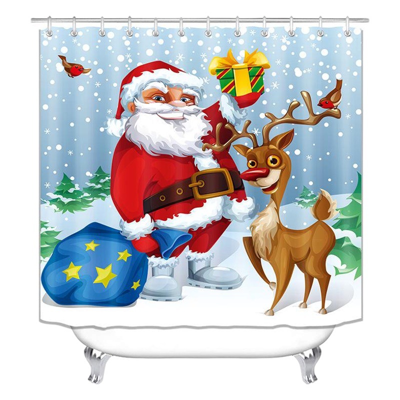 Comercio electrónico transfronterizo popular Impresión digital impermeable poliéster Santa Claus serie Cortina de ducha suministro directo de fábrica Cortina de ducha al por mayor