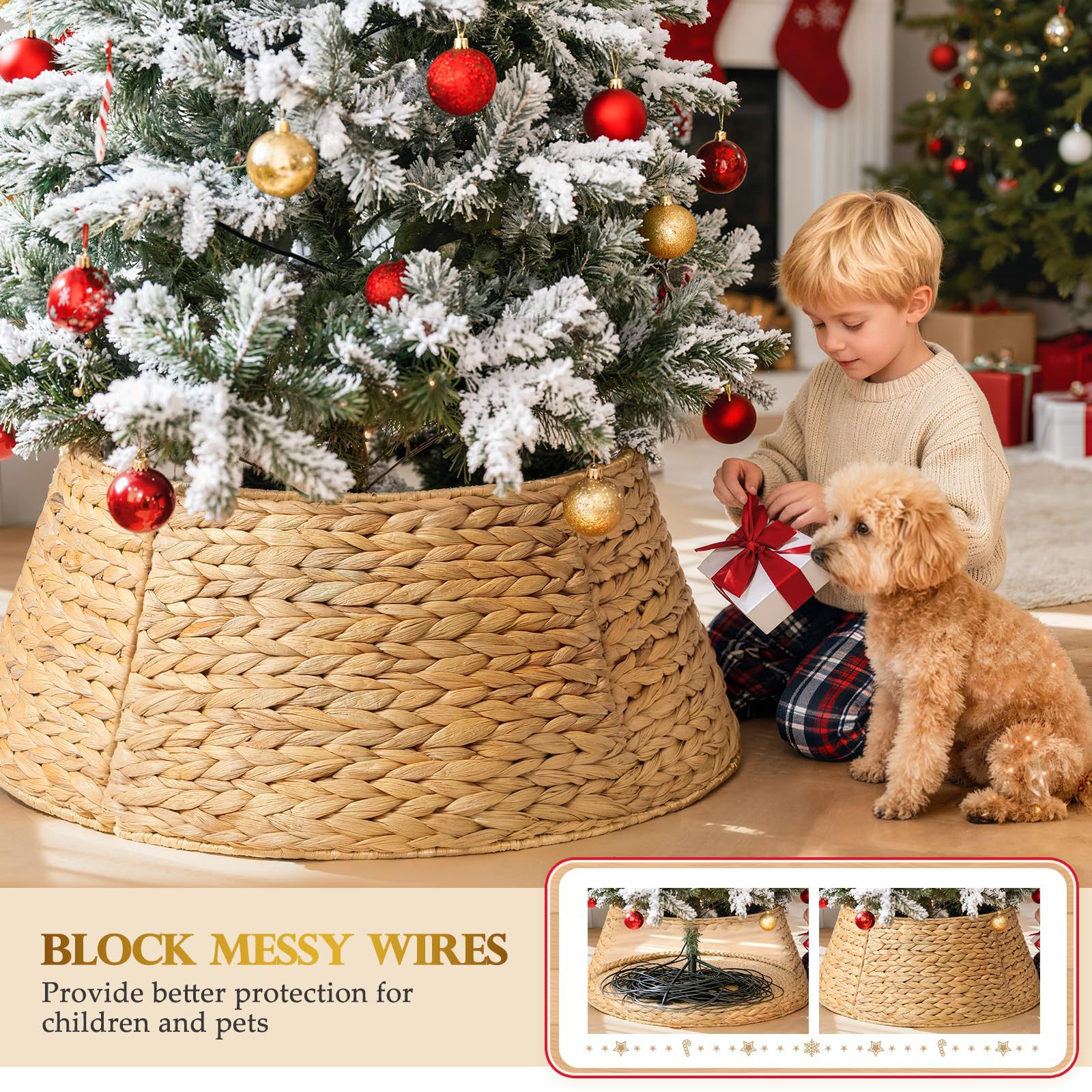 Fabricante de calabaza personalizada tejida de paja alrededor del árbol de Navidad desmontable tejido a mano falda decoración de vacaciones base del árbol de Navidad