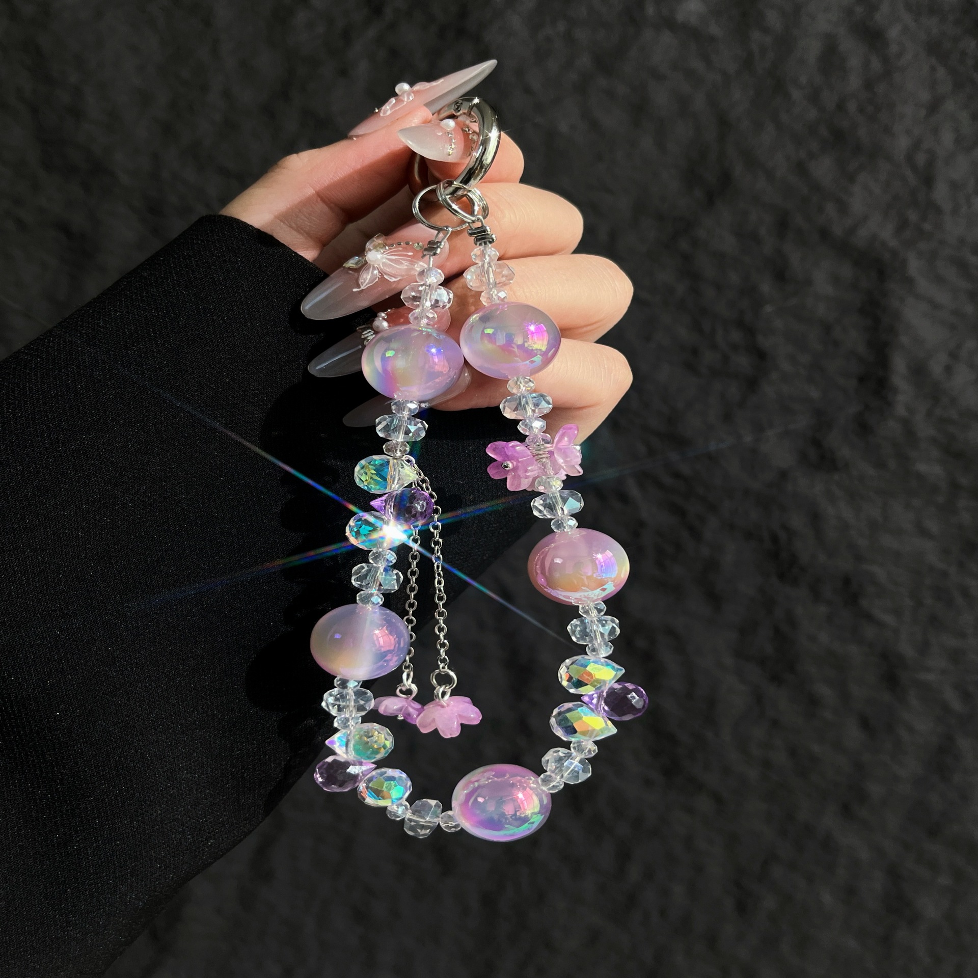 Cadena de la caja del teléfono móvil borla especial flor vidriado cuentas redondas cuentas de cristal cordón del teléfono móvil caja ciega adornos de joyería