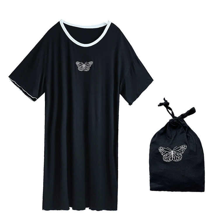 Autumn pijama, skirt, comfortable set, with short sleeve, with embroidery, plus size, Korean style