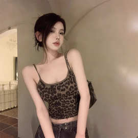 美式辣妹性感抹胸吊带背心女秋季2025新款豹纹修身显瘦短款上衣服