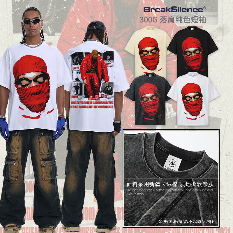 2026 Spring/Summer Kanye West New Digital Direct-Print Heavyweight Crew Neck American-Style Drop Shoulder Loose Men's Short Sleeve Shirt 2026 Spring/Summer Kanye West New Digital Direct-Print Heavyweight Crew Neck American-Style Drop Shoulder Loose Men's Short Sleeve Shirt