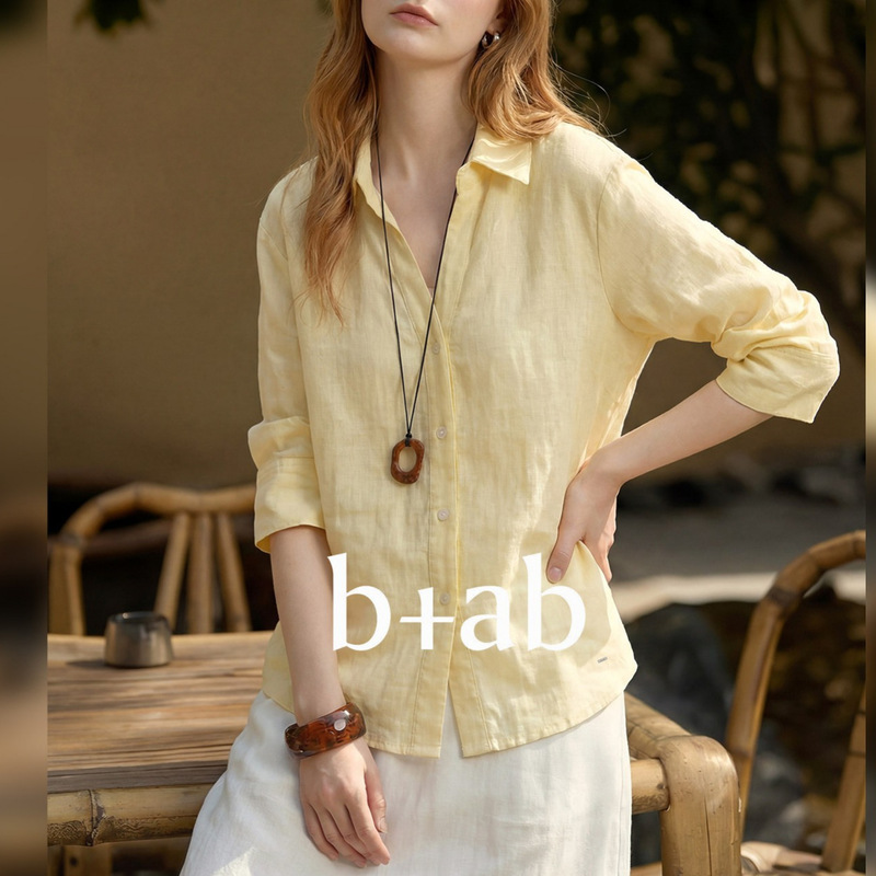 Minimalist Style Light Yellow Waffle 100% Linen Shirt for Women 2026 Spring/Summer New Loose V-Neck Button-Up Top Minimalist Style Light Yellow Waffle 100% Linen Shirt for Women 2026 Spring/Summer New Loose V-Neck Button-Up Top