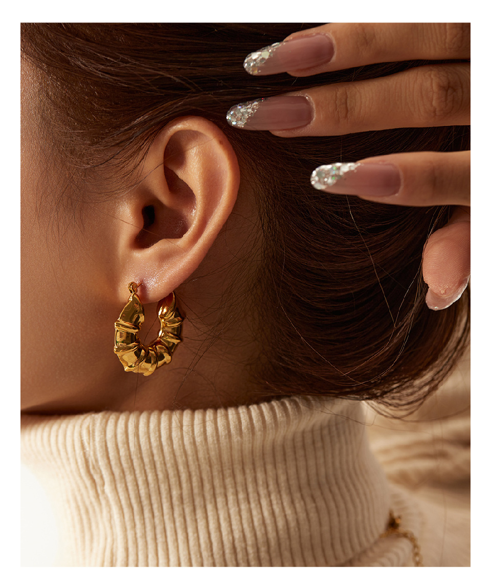 Retro Geometric Stainless Steel Gold Plated Earrings 1 Pair