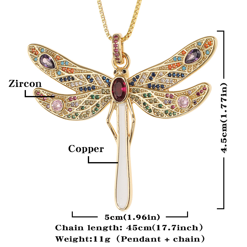 new womenu0027s copper micro-encrusted zircon pendant insect dragonfly necklace