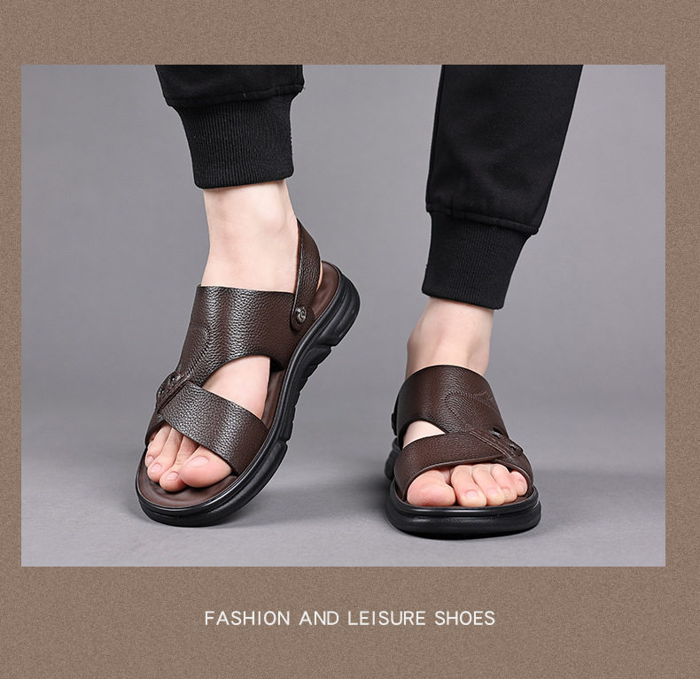 Dép sandal nam da bò thật hở ngón, quai ngang thoáng khí đi biển và dạo phố — 51226 Màu nâu, 51226 Màu đen chi tiết 12