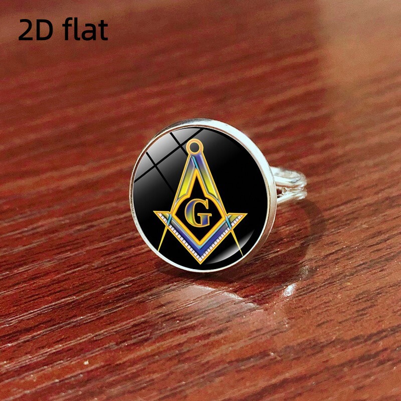St. Benedict Masonic Time Gemstone Ring, Fashionable Vintage Unisex Adjustable Open Ring Jewelry