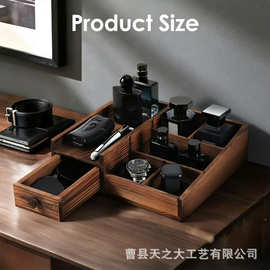 跨境木质桌面分格香水展示盒化妆品整理盒首饰存储盒可抽拉收纳盒