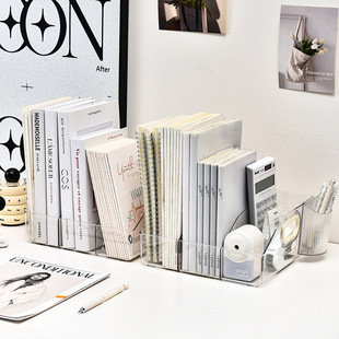 Desktop Bookend Plastic Bookshelf Transparent Bookend Book Storage Rack Office Learning Stationery File Storage Pen Holder