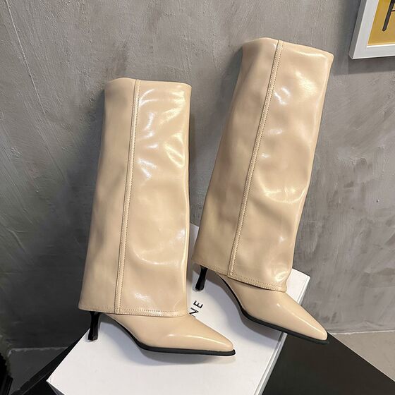 Pointed Thin Heel Long Boots Autumn and Winter 2024 New Style Rice White Slimming High Heel Trousers Boots Niche All-match Fashion Boots for Women