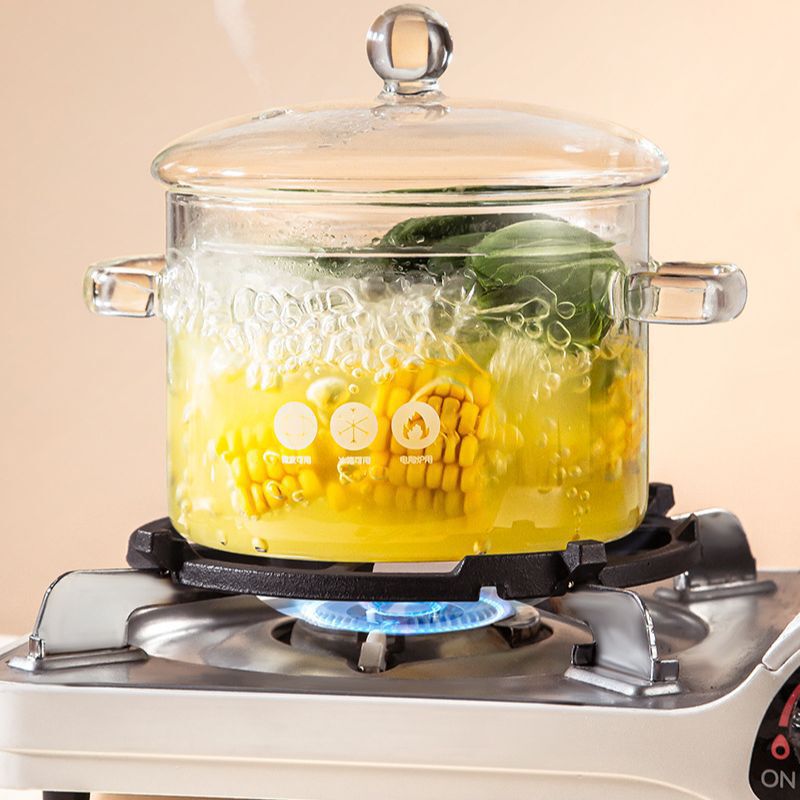 Household Glass Pot for Cooking with Lid, Transparent Double-Handle Noodle Bowl, Electric Ceramic Stove, Open Flame Heating Glass Pot