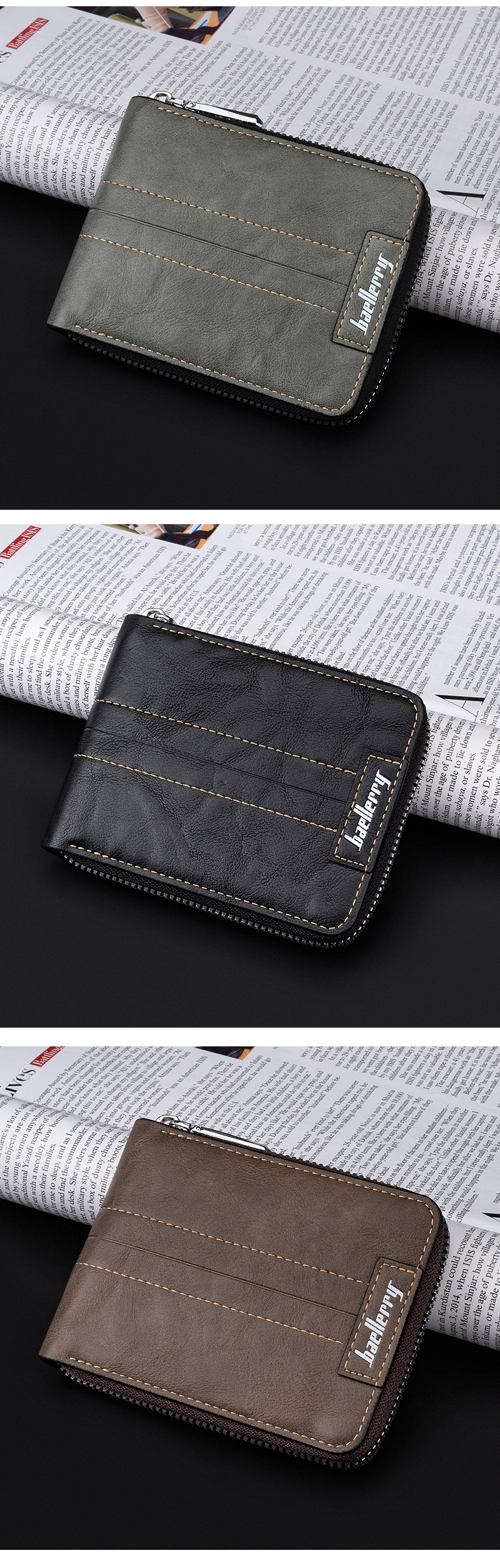 Square Shape Men's Solid Color Pu Leather Zipper Small Wallets